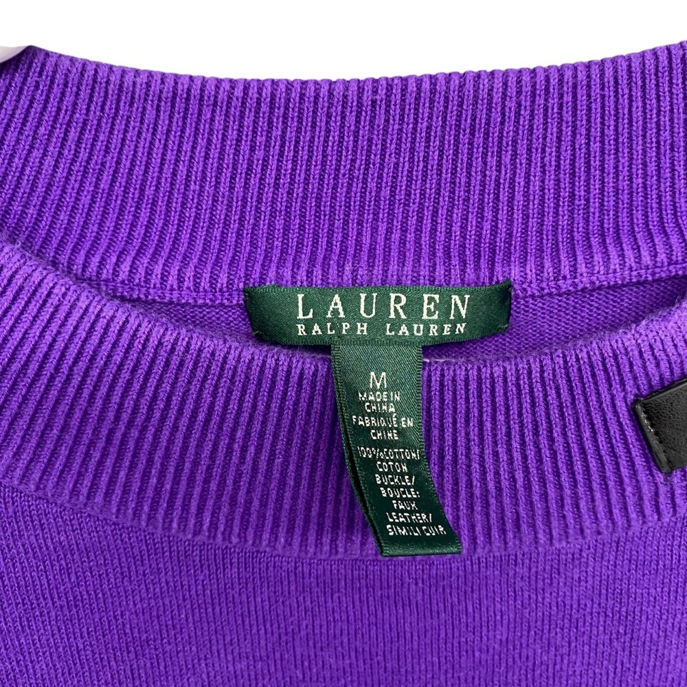 Lauren Ralph Lauren Purple Ribbed Knit Sweater Buckle Detail Long Sleeve Women M - Picture 6 of 10